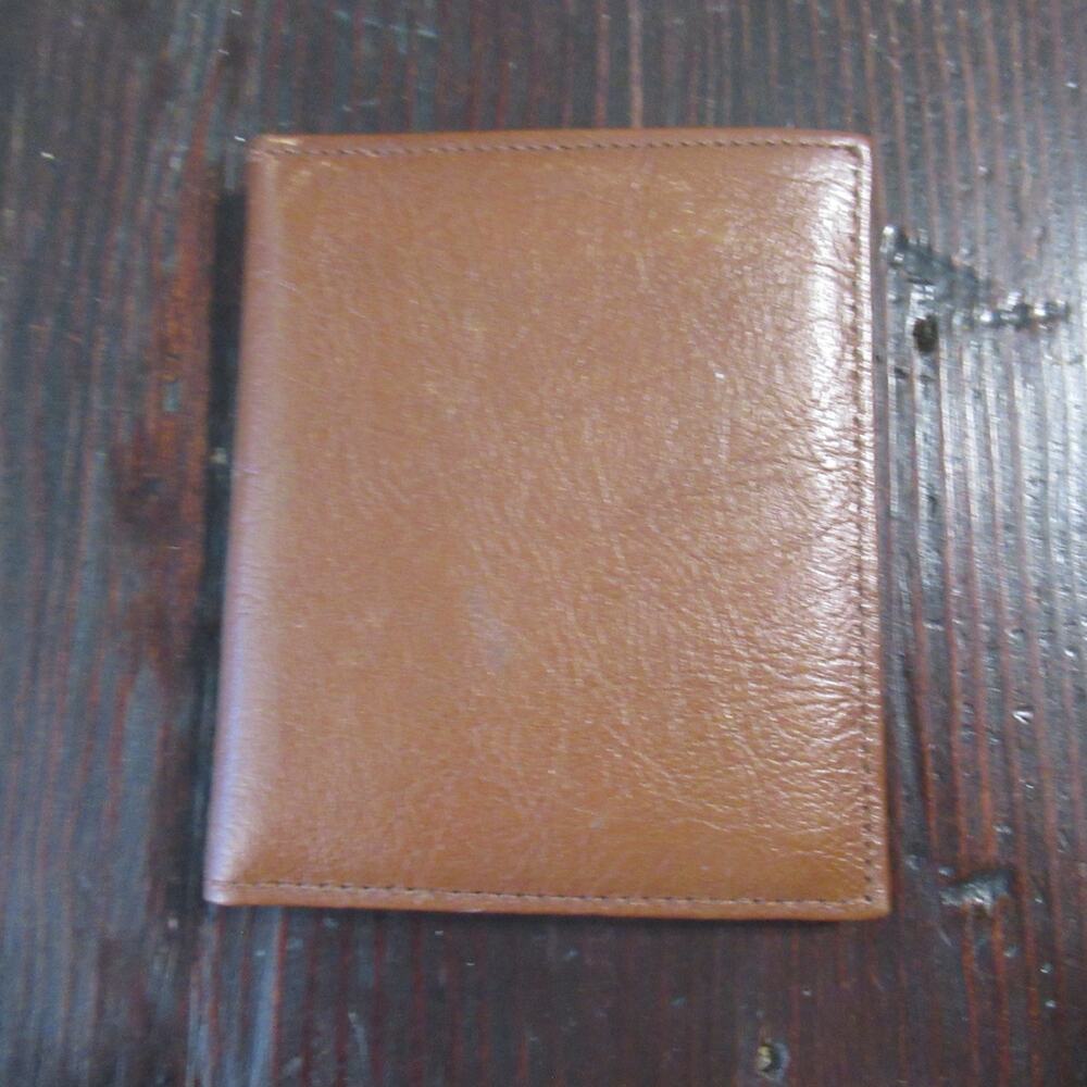 Vintage Leather Wallet Men Tan Cowhide Bifold Credit Cards Pictures Note Pad